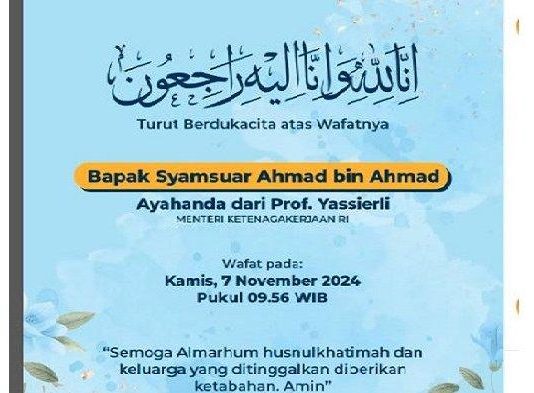 Ayah Menteri Ketenagakerjaan Yassierli Meninggal Dunia di Padang, Jenazah Dimakamkan di Tanah Datar